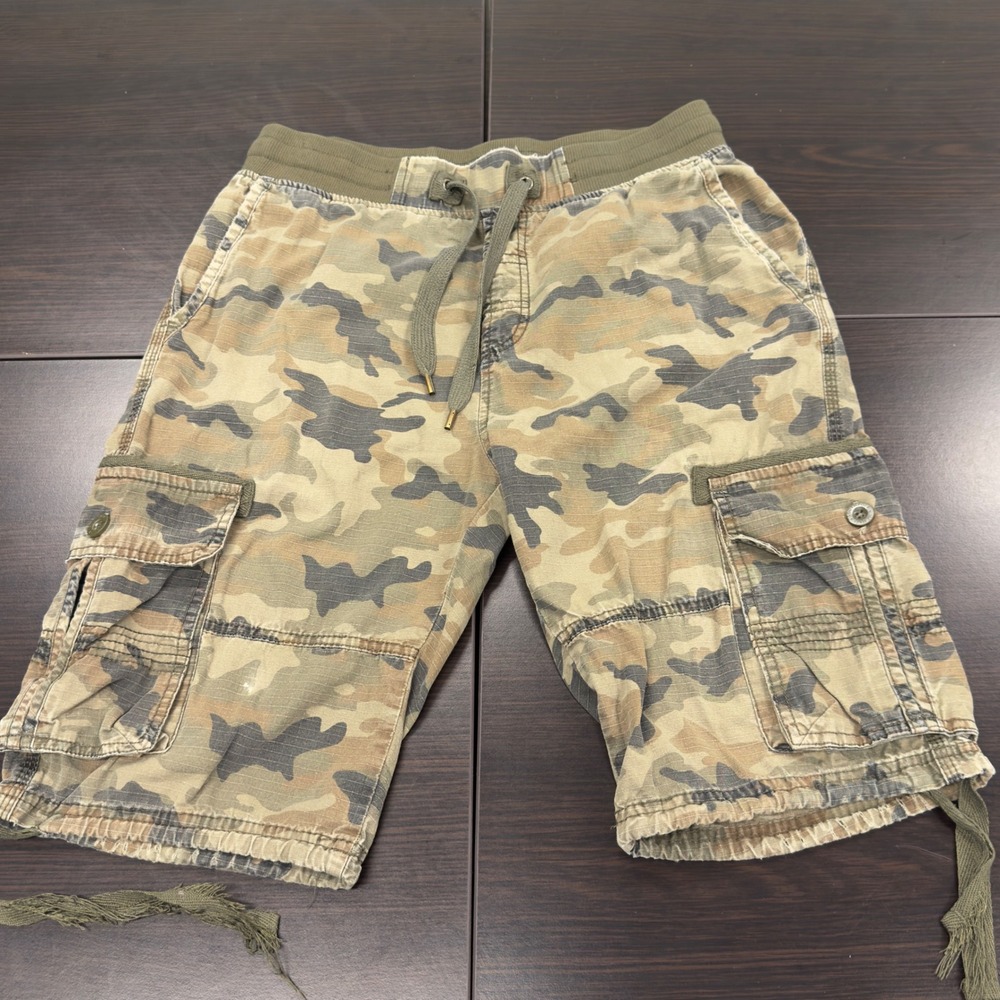 Camo Cargo Shorts Elastic Waist Drawstring Casual Mens Size M